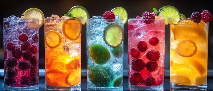 alcohol-free beverages lined up