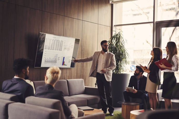 Illustration of team members during a meeting