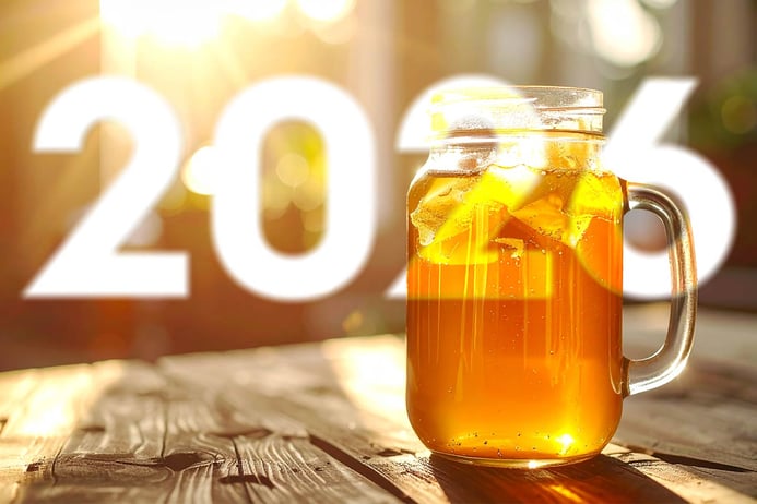 Trendy tea with "2026" written behind