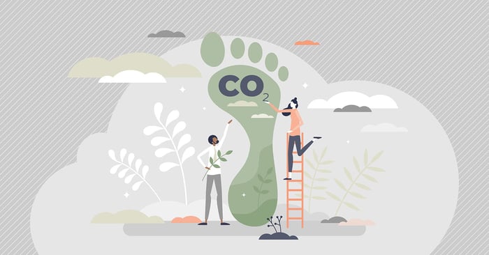 Illustration of 2 people next to a green foot