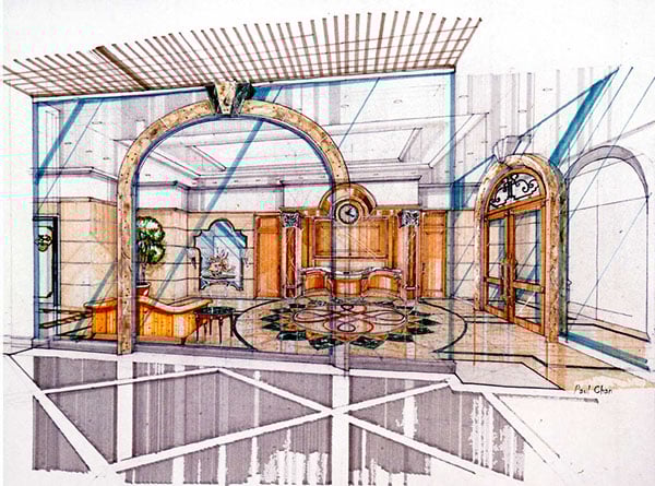 Sketch of a hotel hall design