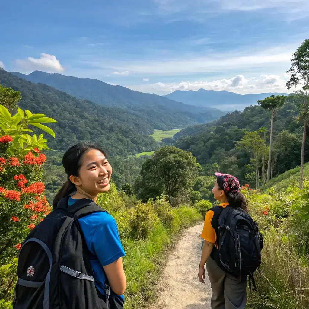 Students exploring Malaysian landscape