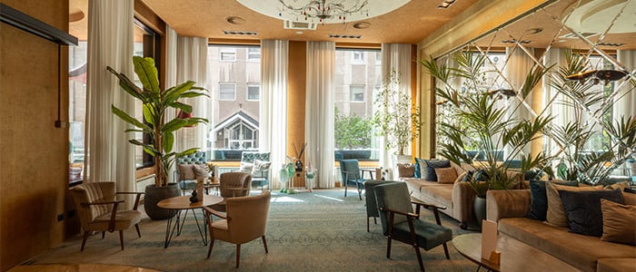 boutique hotel lobby with distinctive design elements