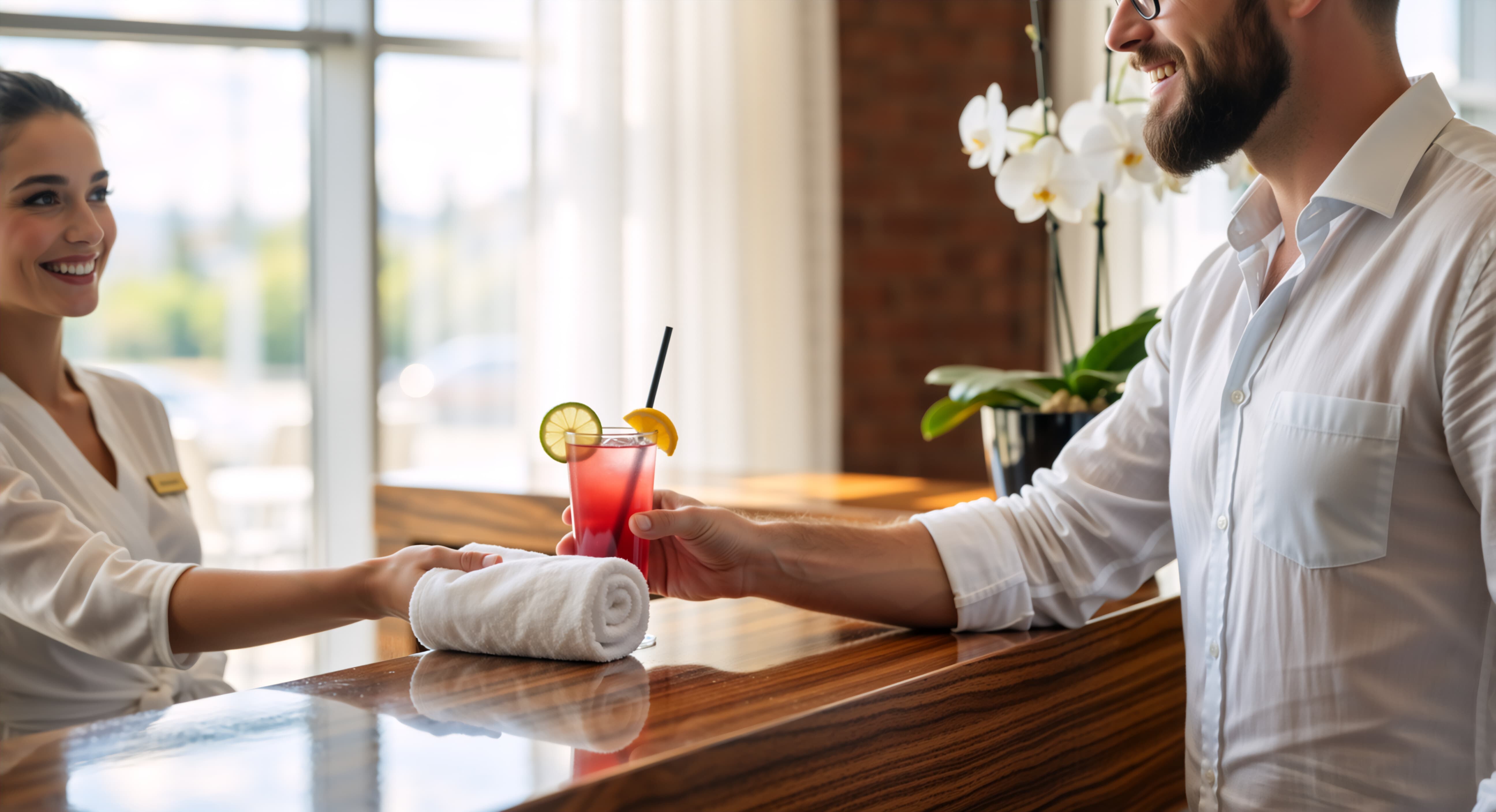 hotel lobby welcome drink