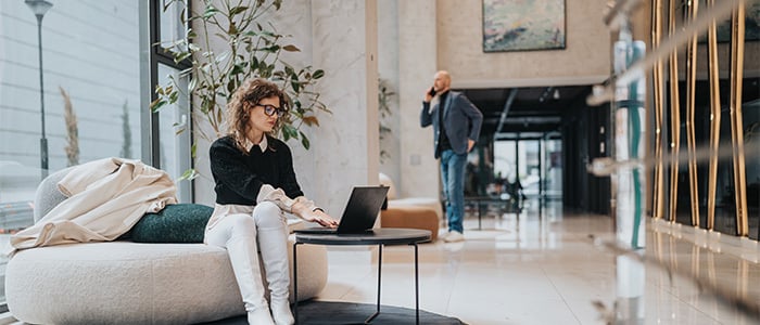 hotel lobby with coworking