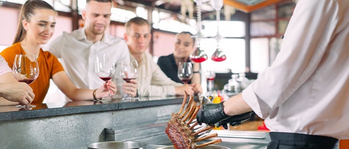 restaurant interior with an open kitchen