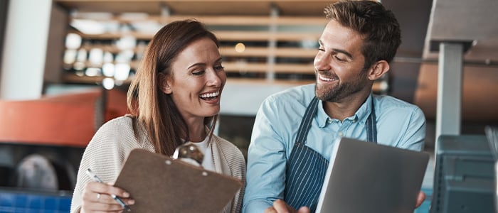 chef and manager making a business plan