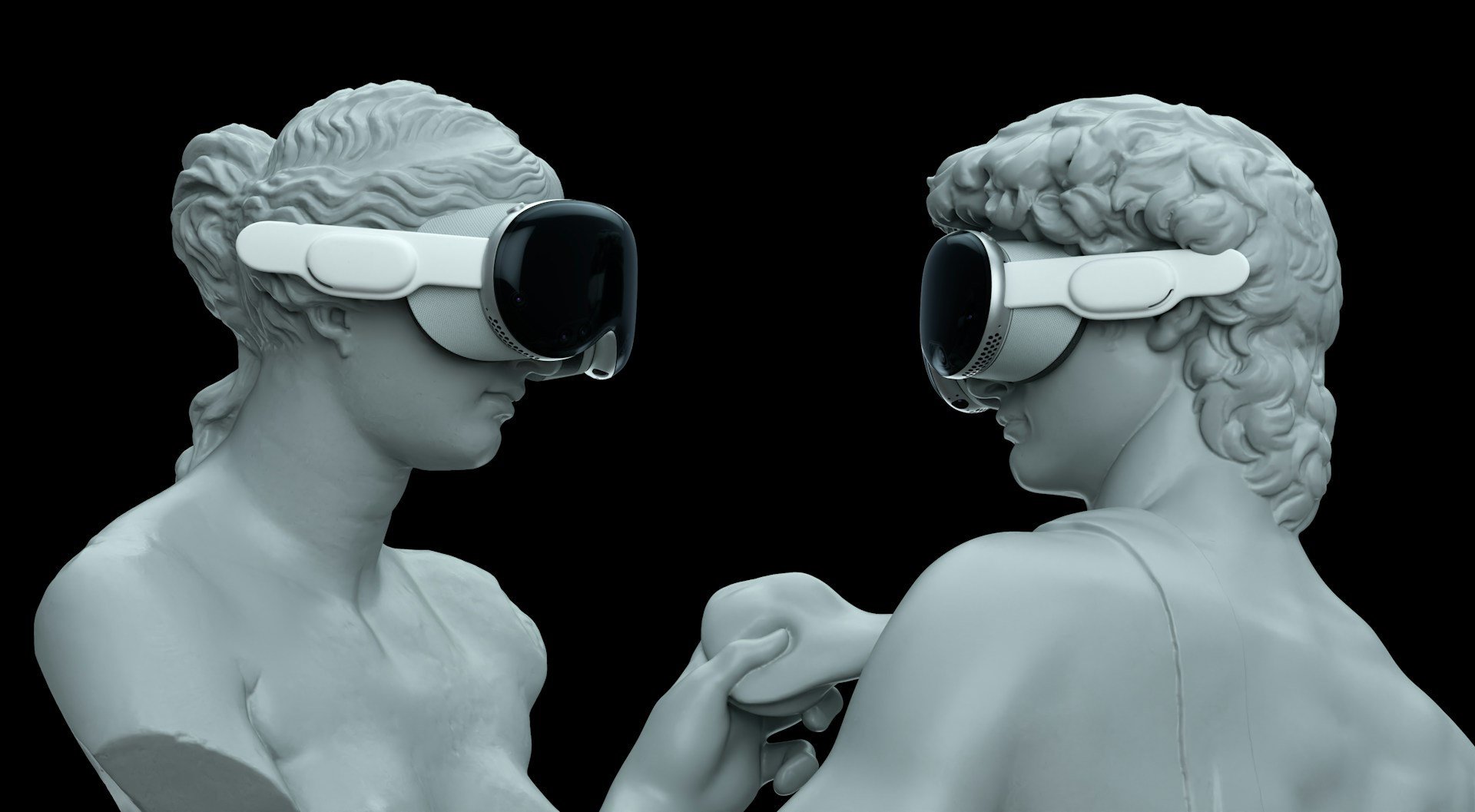 Baroque figures wearing VR glasses