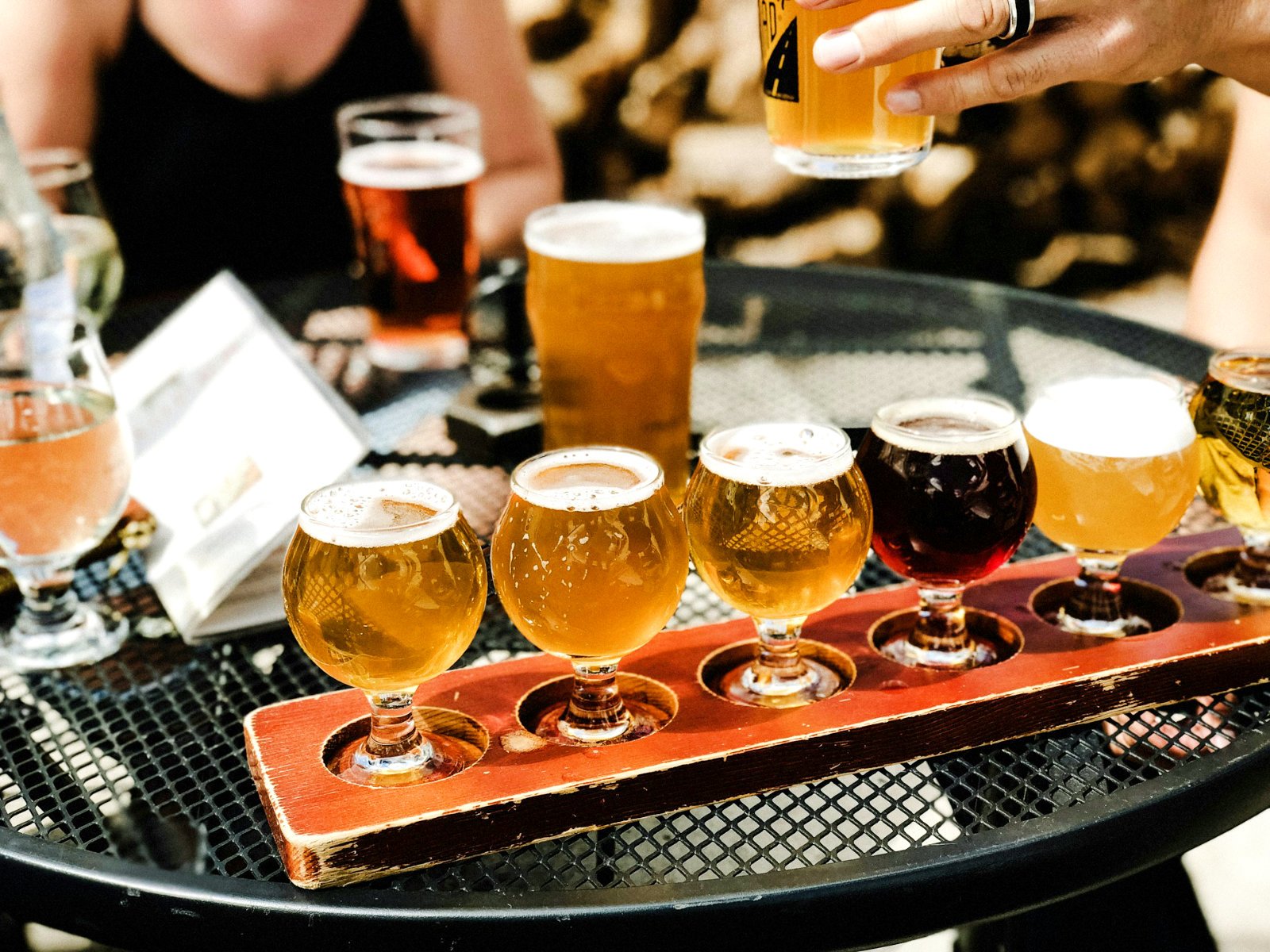 Beer samples poured out in stemware