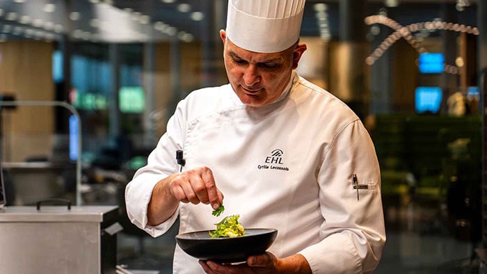 Sous-vide cooking expert Chef Cyrille Lecossois at EHL Hospitality Business School