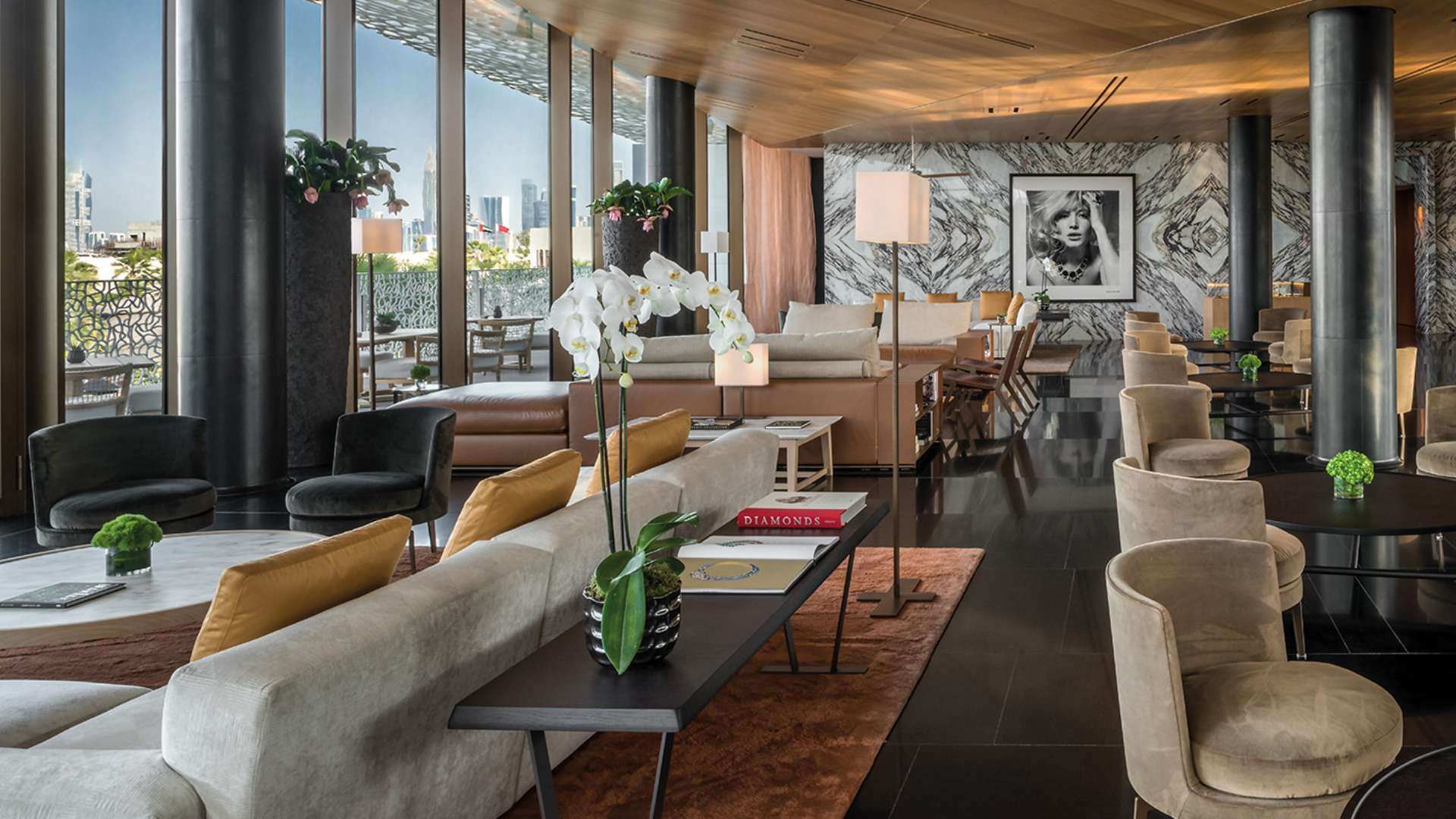 Interior spaces in Dubai's Bulgari Resort balance form and function.