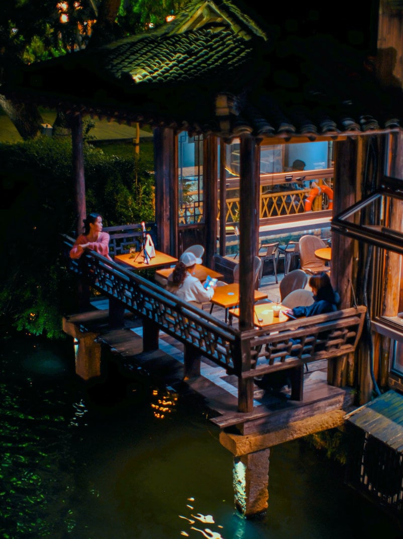 Cafe by the river in China