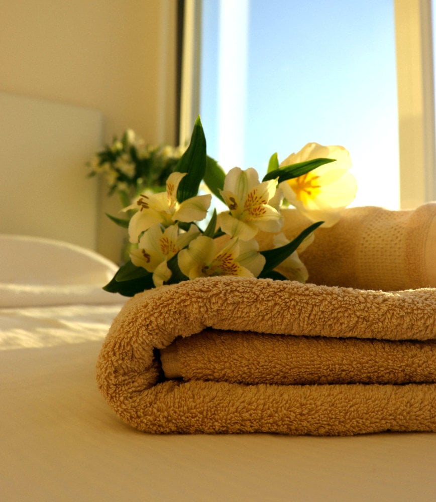 Flowers on clean folded towels