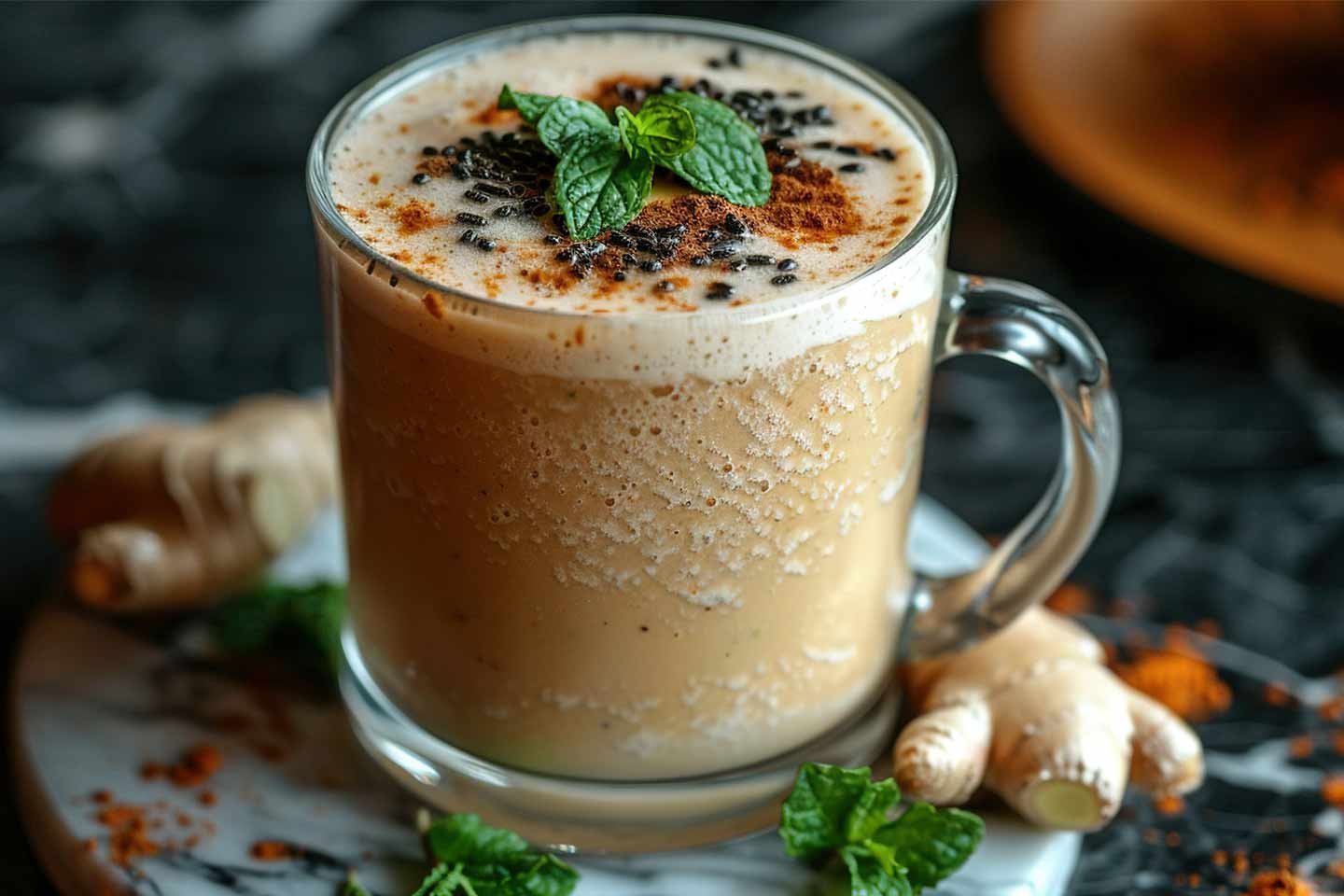 A coffee with ginger and minth