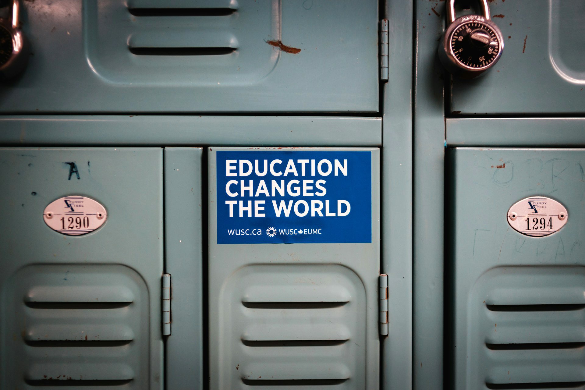 Education changes the world sticker on a locker