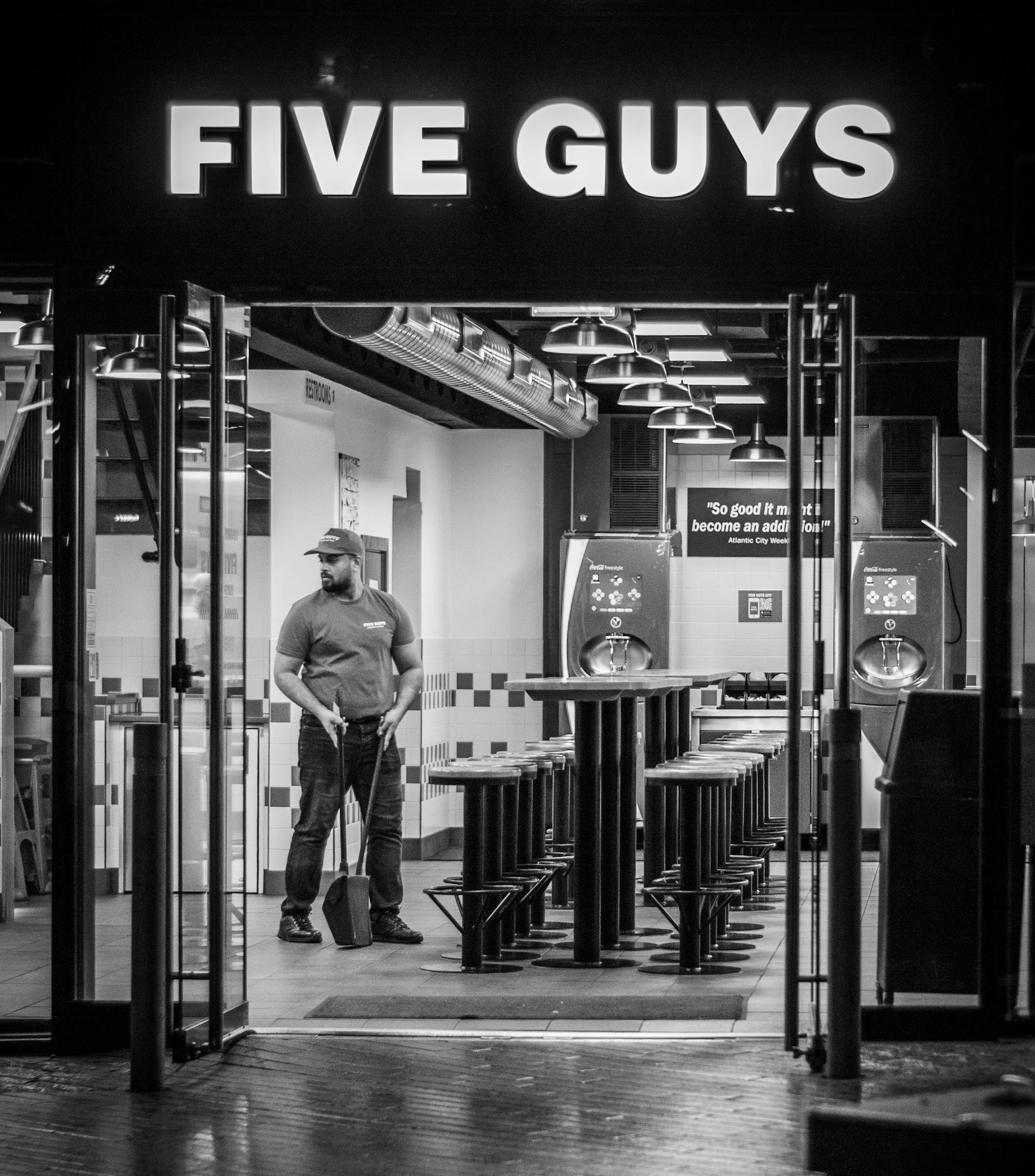 Five guys staff cleaning up