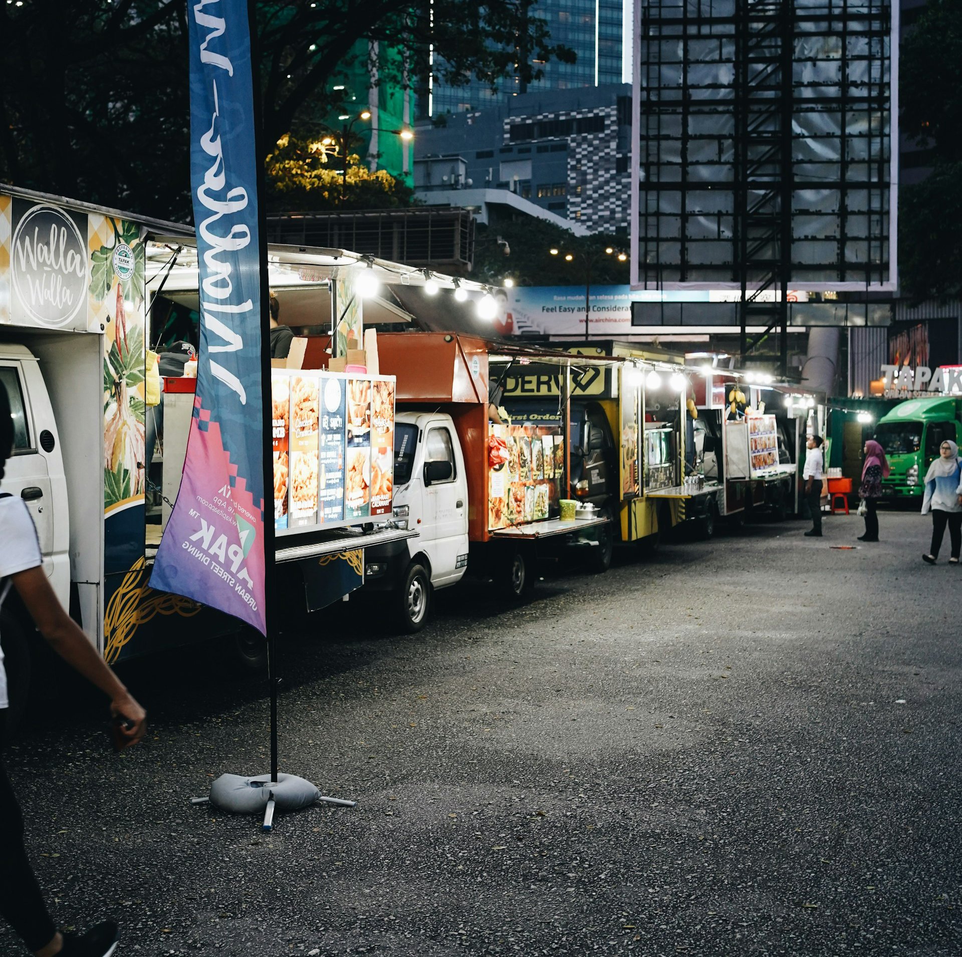 A line of food trucks