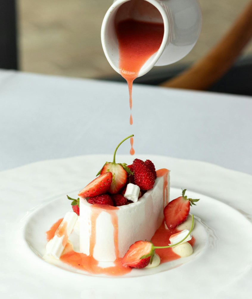 A gourmet dessert with strawberries