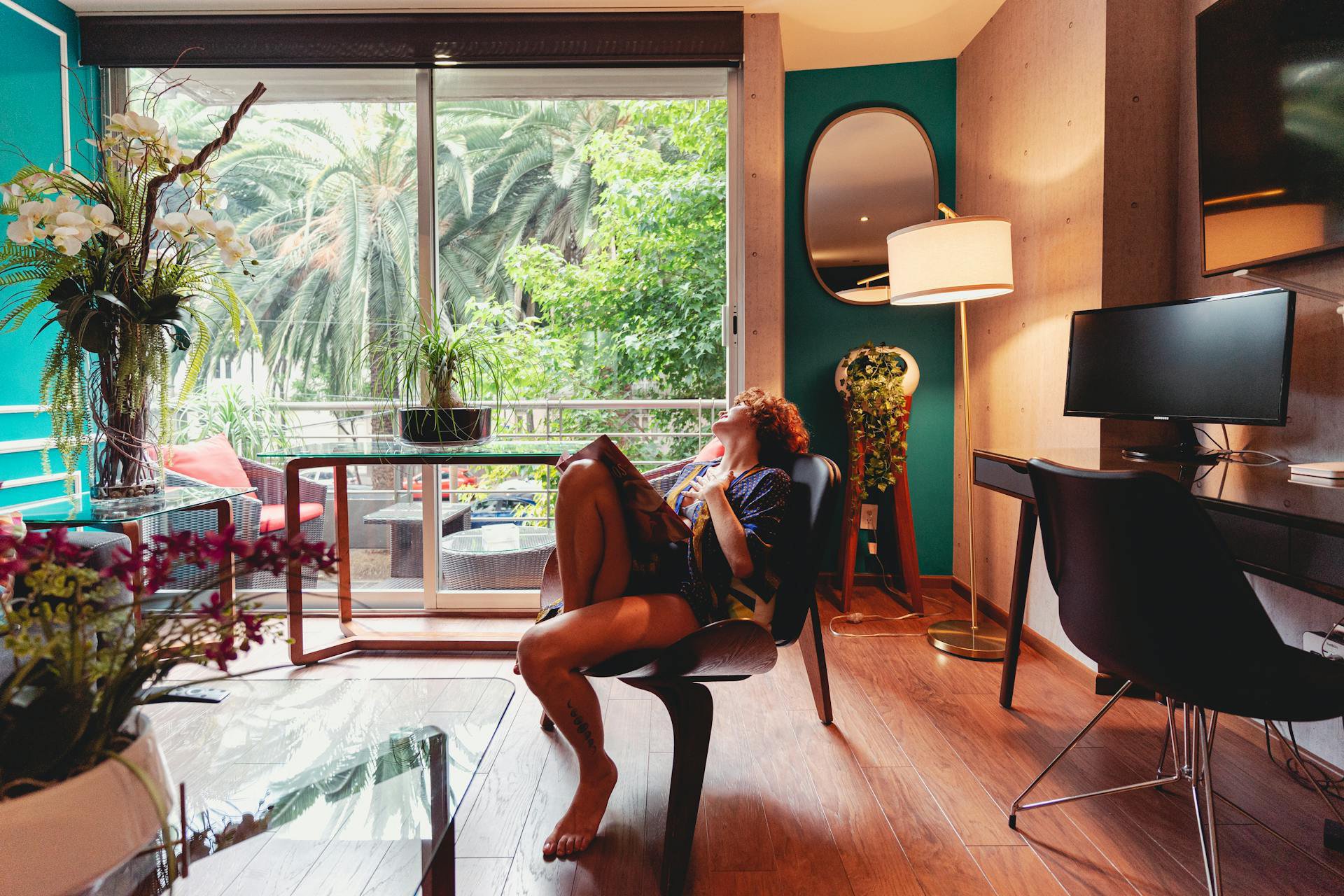 Guest enjoying hotel room stay