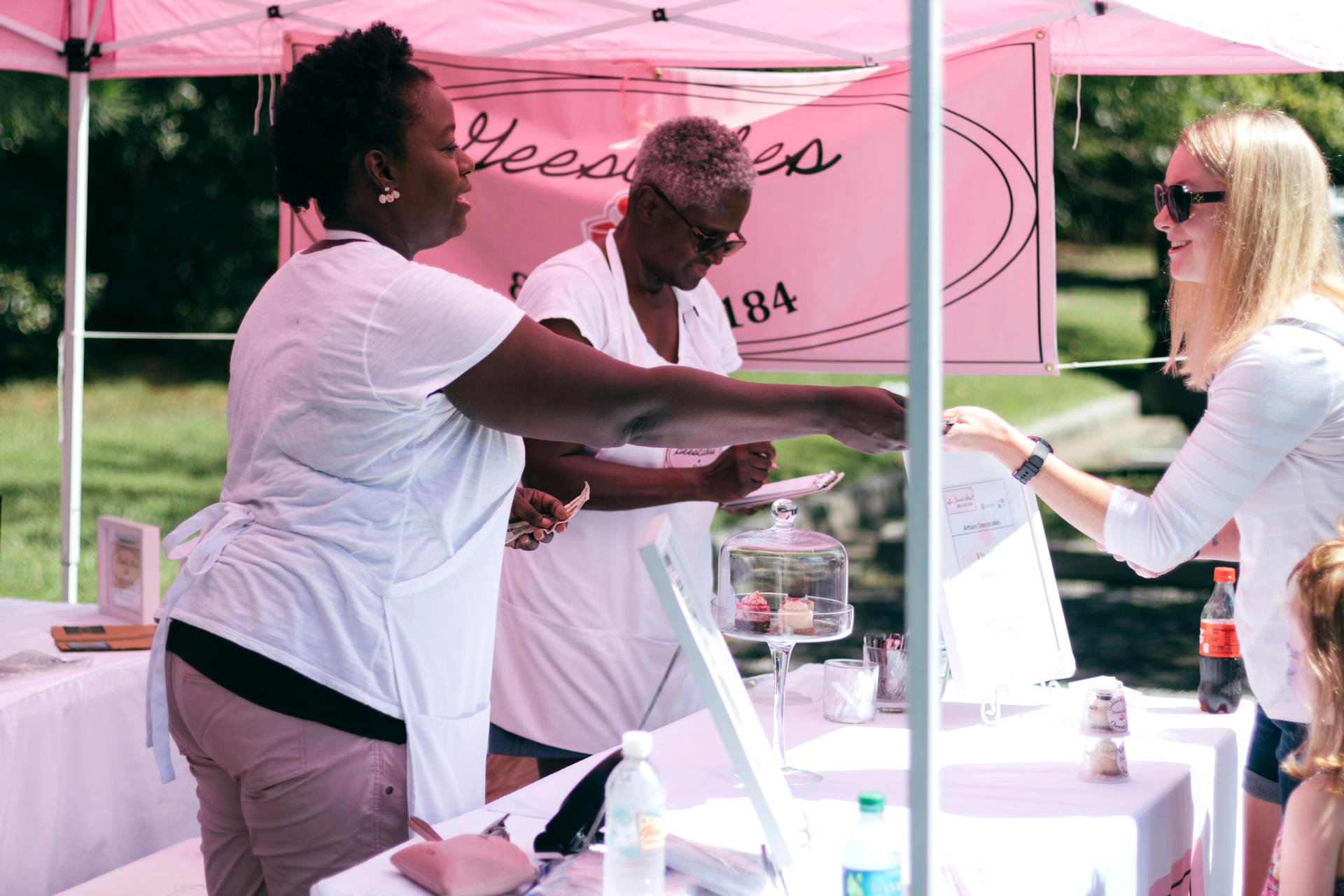 A local catering representative handing out fliers