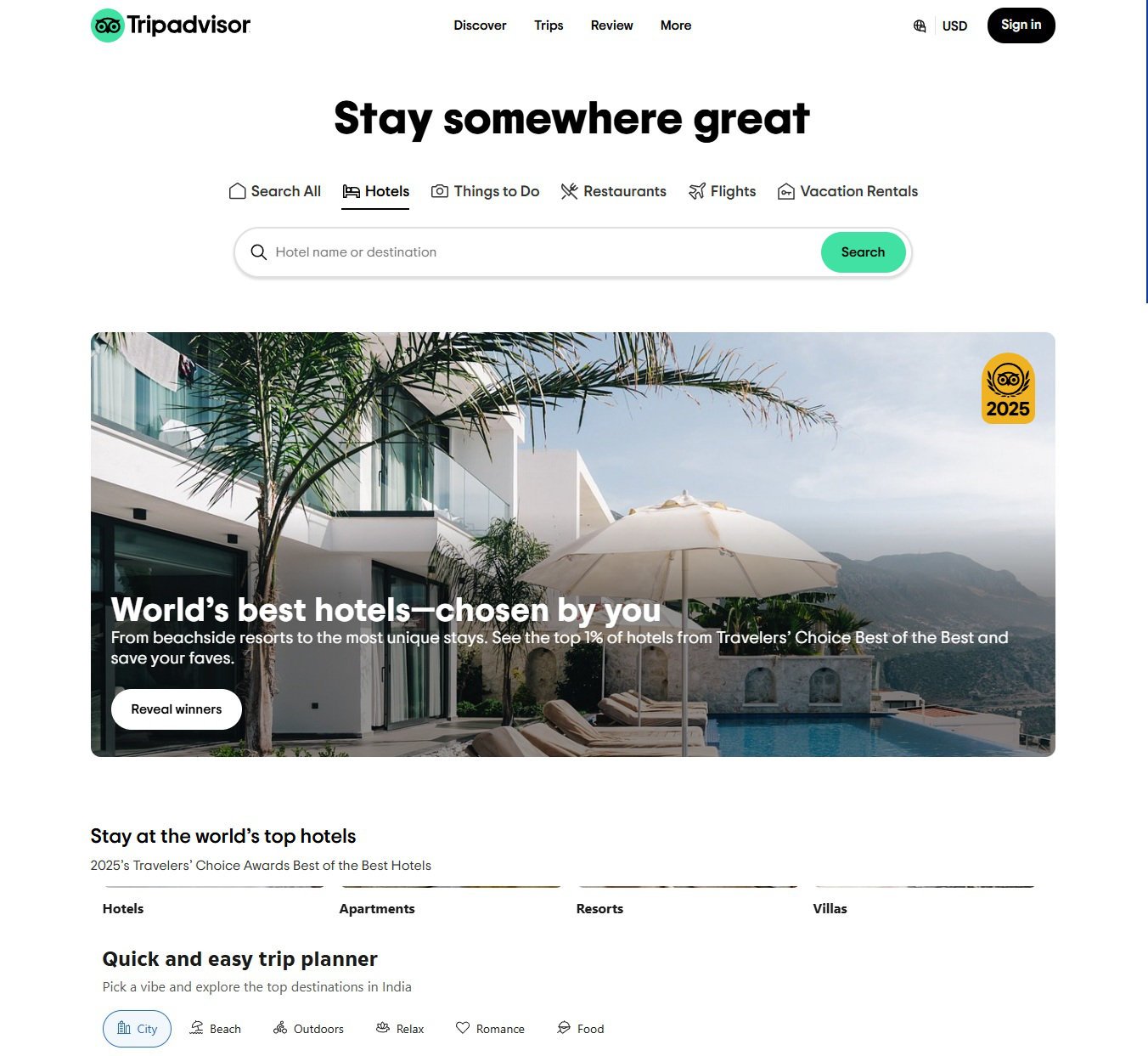 Tripadvisor homepage