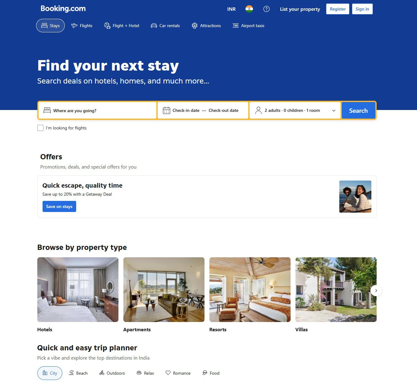 Booking.com homepage