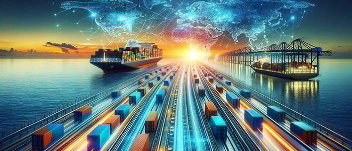 Cargo ships and freight travelling at speed