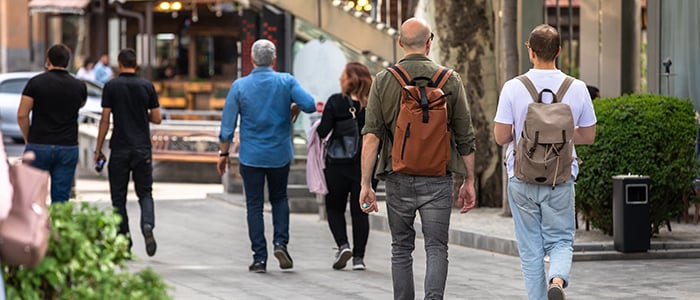 a group of tourists with backpacks