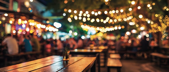 outdoor bar setting with fairy lights