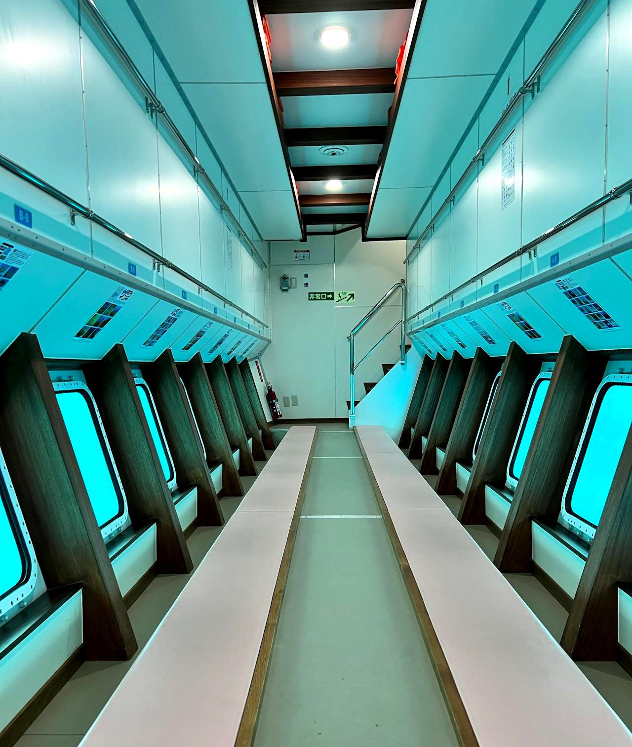 Inside of an underwater viewing boat