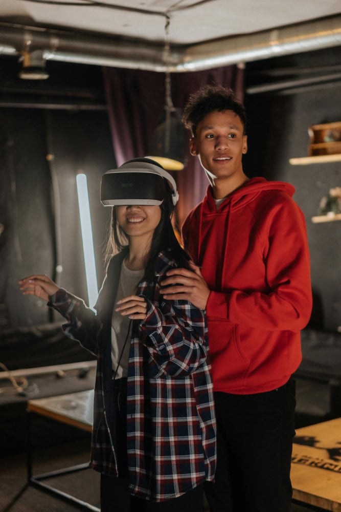 Young people playing in the metaverse