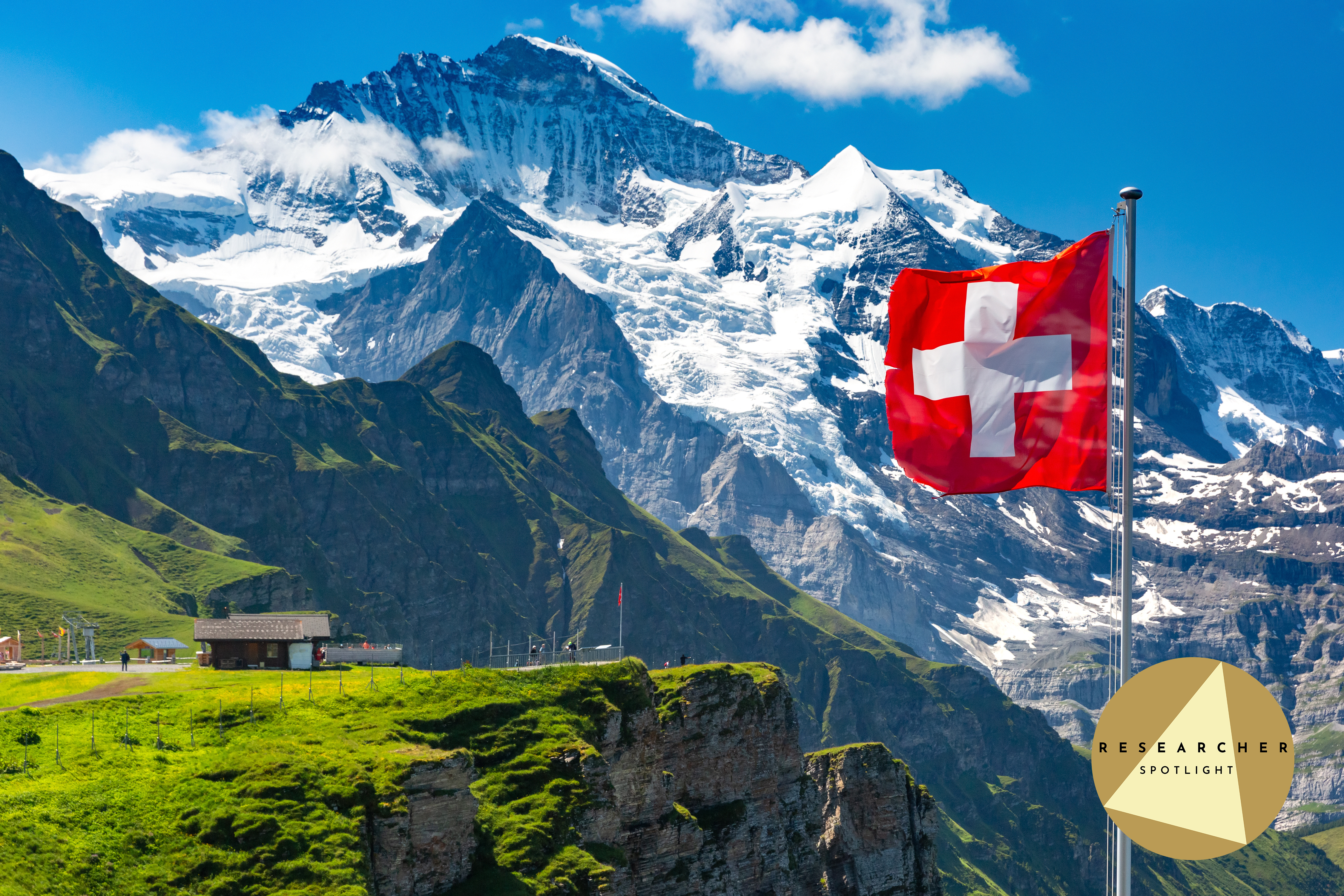 Swiss alps with swiss flag