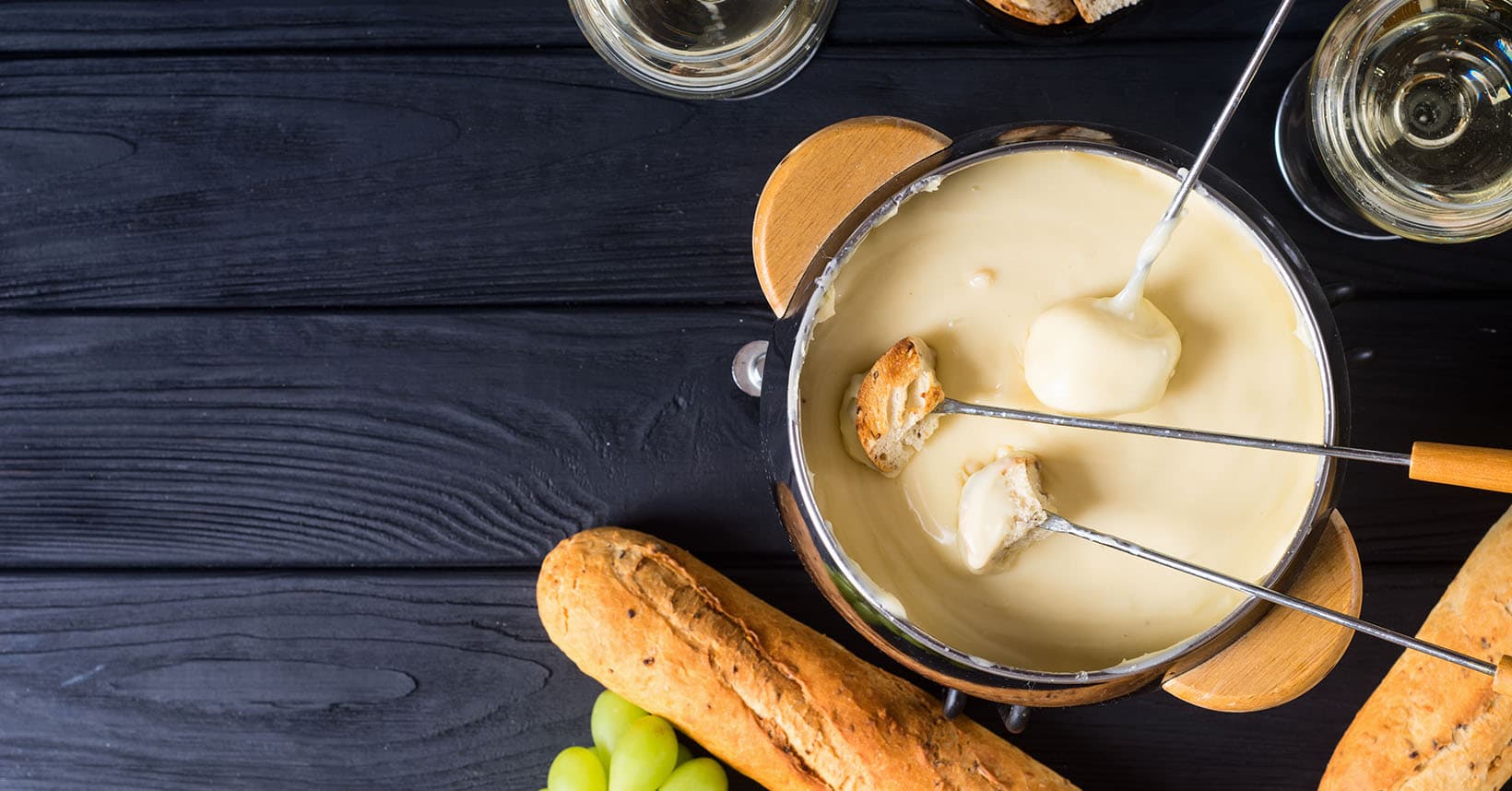 Photography of a three-cheese fondue