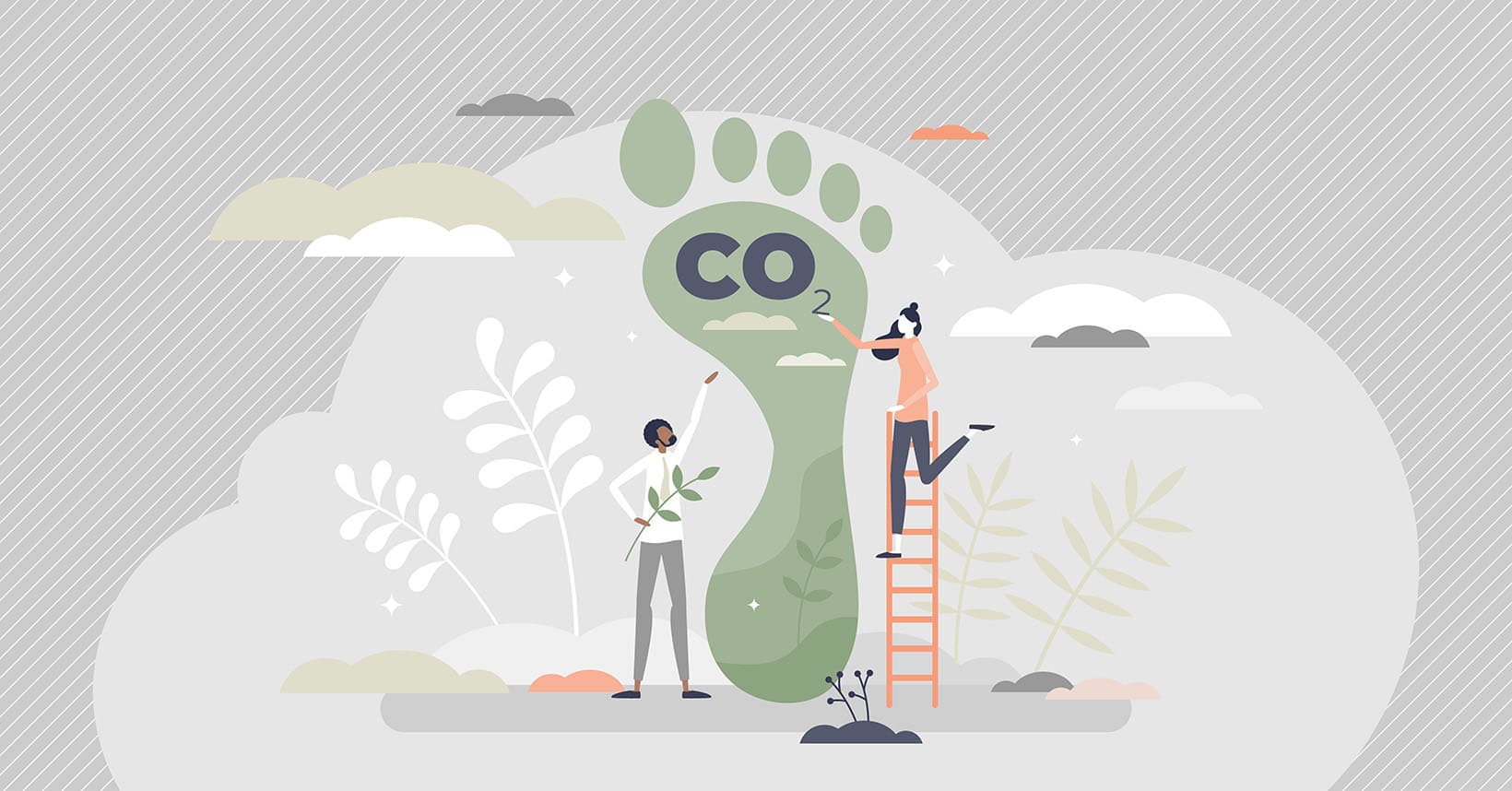 Illustration of 2 people next to a green foot