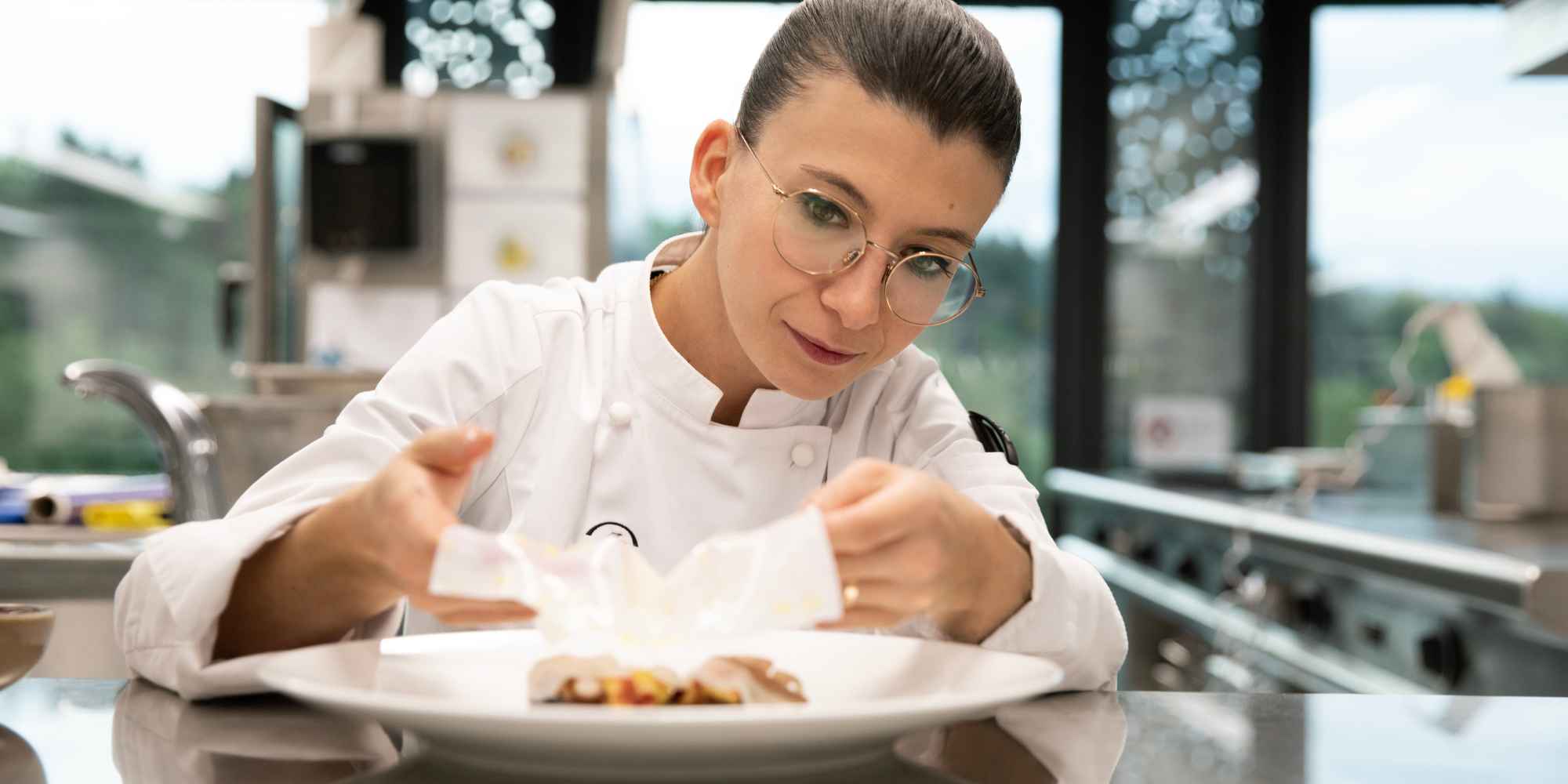 Chef Lucrèce Lacchio in the kitchen at Le Berceau des Sens at EHL Lausanne