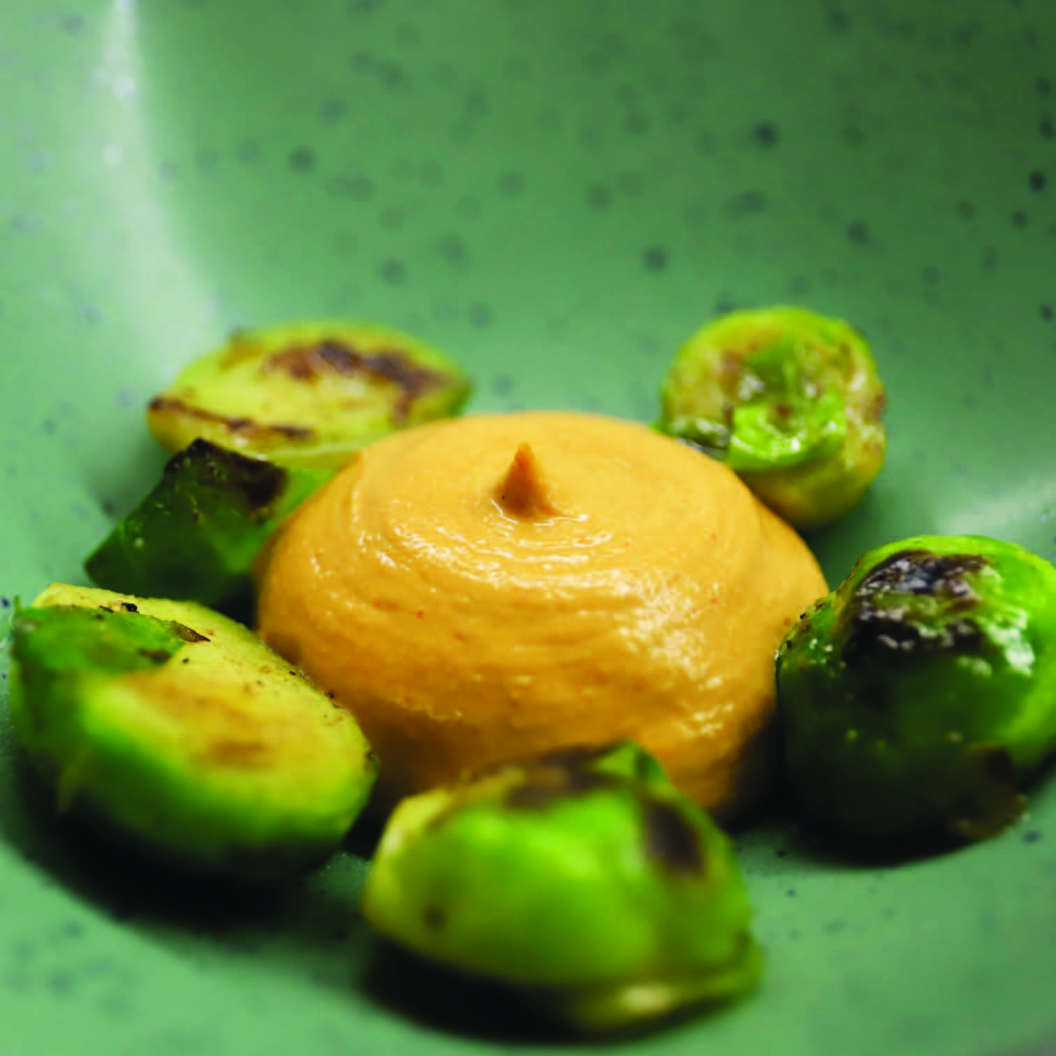 Culinary Arts: Pan-fried brussels sprouts with spicy smoked pepper aioli